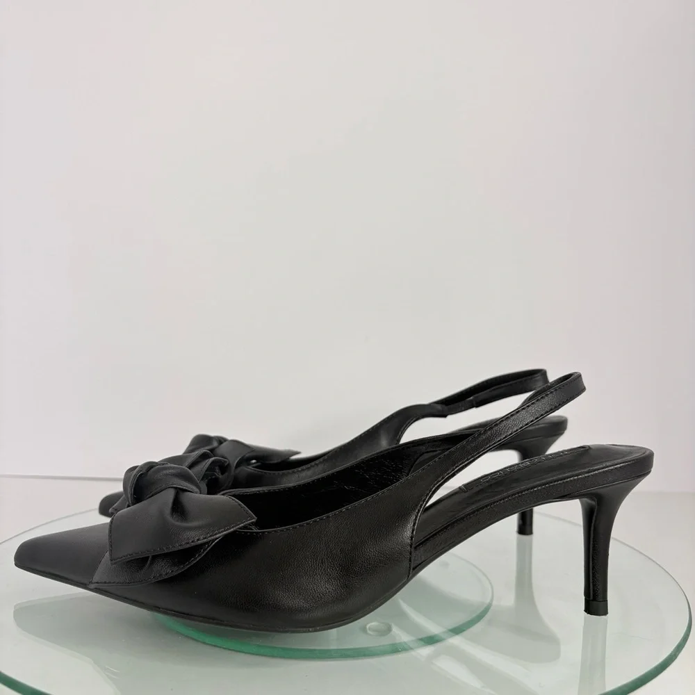 Tony Bianco Delilah Slingback Heels Black Leather Bow Pointed Toe Pumps Size 8